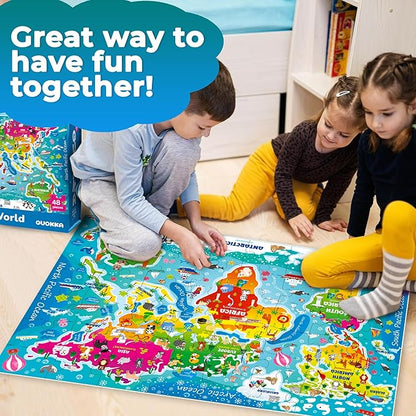 QUOKKA Giant Floor Puzzle for Kids Ages 4-6 – 2x3 Feet Extra-Thick 48 Pieces Toddler Puzzle Ages 3-5 – World Map Educational Activity for Boys Girls – Premium Box with Sturdy Handle & Magnetic Closure