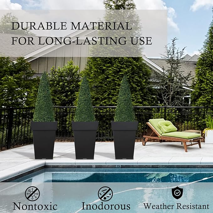 kubvici 20 Inch Tall Planters for Outdoor Indoor Plants, Set of 2 Large Plastic Plant Pots Flower Pot Outdoor Planter for Front Porch Door Balcony Deck with Drainage, with Removable Wheel, Black 20"