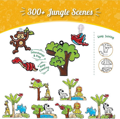 Imagimake Window Art Jungle Suncatcher Kit | Kids Crafts Supplies | Girls Toys Age 6-8 | Arts and Crafts for Kids Ages 8-12 | Creative Fun Craft Kit | Gifts for 5 Year Old Boys & Girls