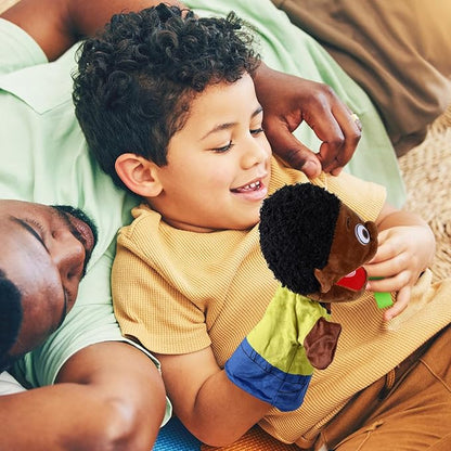 1 Pcs Family Hand Puppets 12 Inch Grandparents, Mom & Dad, Brother & Sister Plush Hand Puppet Toys Role-Play Toy Puppets for Kids Storytelling Imaginative Pretend Play Teaching Preschool(Black Bro)