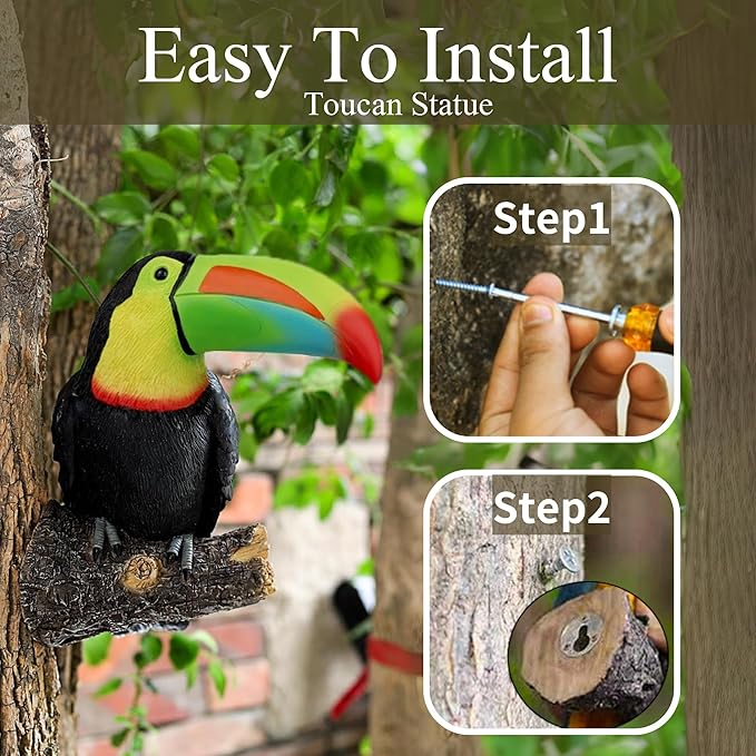 Toucan Tree Hugger Tree Decor Hanging Garden Statue 11.4 Inches High Multicolor Resin Tropical Animal Lawn Exotic Bird Sculpture Tree Decoration for Lawn Porch Yard Patio (Style3)