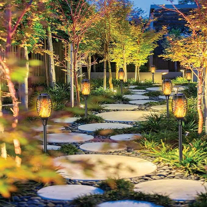 Solar Torch Lights Outdoor, 8 Pack Solar Torch Lights with Flickering Flame, 12 LED Mini Tiki Torches for Outside Waterproof Landscape Decorations for Garden Pathway Dusk to Dawn Auto On/Off