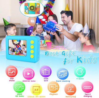 Kids Digital Camera Waterproof,CHAKEYAKE 1080P Video Kids Underwater Selfie Camera,Children Sports Camera for Birthday Gifts Toys for Boys Age 3-12