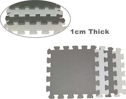 18 Pieces Foam Play Mat, Interlocking Playmat Tiles, Foam Floor Mat Tiles for Kids, Puzzle Play Mats, Exercise Gym Mats – Color of Gray & White with Border