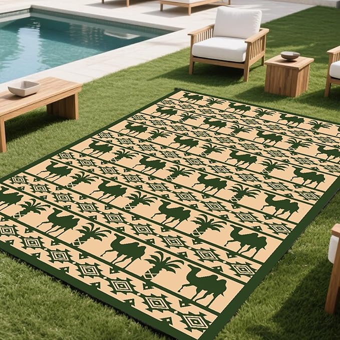 WILDROOTS 5x8 Feet Plastic Tropical Green Outdoor Rug, Stain Resistant Waterproof Reversible Outdoor Patio Rug, Fade Resistant Camping Rug
