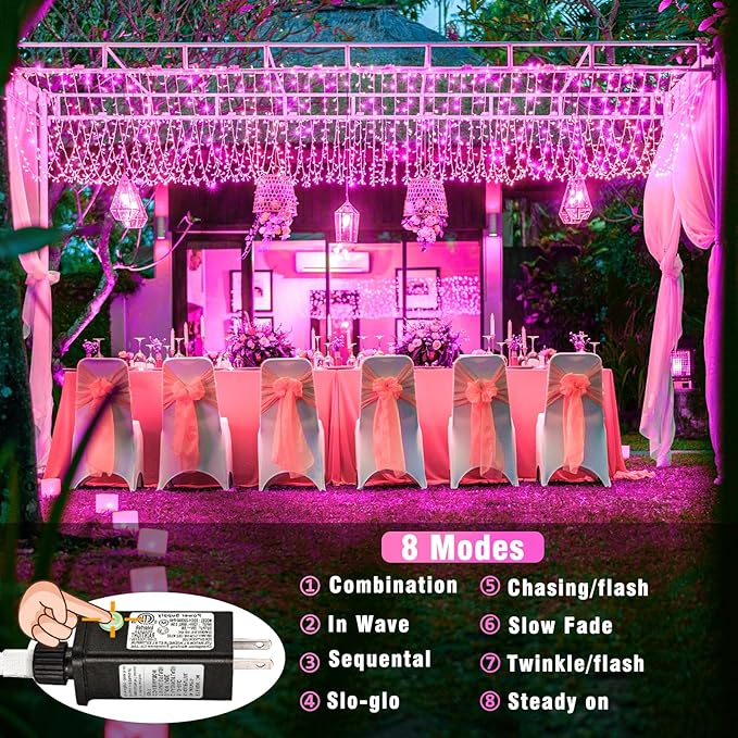 500 LED Pink String Lights, 165ft Pink Christmas Lights Outdoor Waterproof 8 Modes Clear Wire, Plug in Twinkle Fairy Lights for Bedroom Indoor Wedding Christmas Decorations