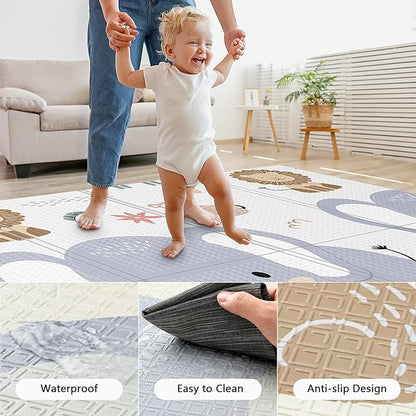71x59 Foldable Foam Baby Play Mat for Floor, Babies Activity Tummy Time Playmat, Kids Non Toxic Foam Thick Play Mat for Baby, Foldable and Waterproof Playmats for Babies and Toddlers