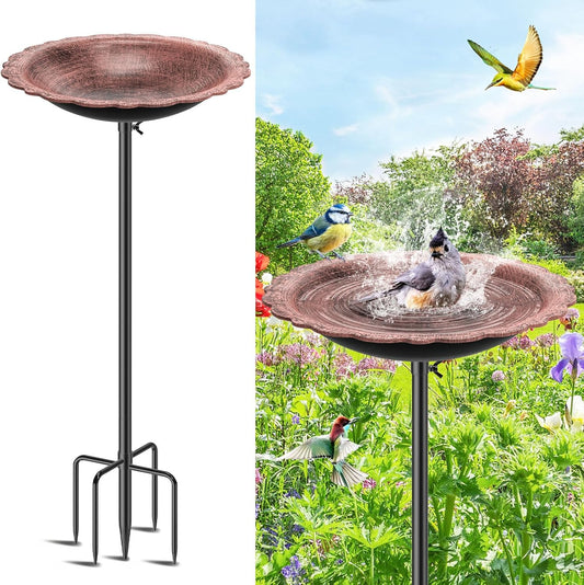 Bird Bath for Outside, MeyRolizn Metal Birdbath Birdfeeder Decorated with 5 Prong Base Stand, Outdoor Freestanding Bird Baths Feeder Bowl Garden Decor Yard Patio Lawn Art (Vintage Copper)