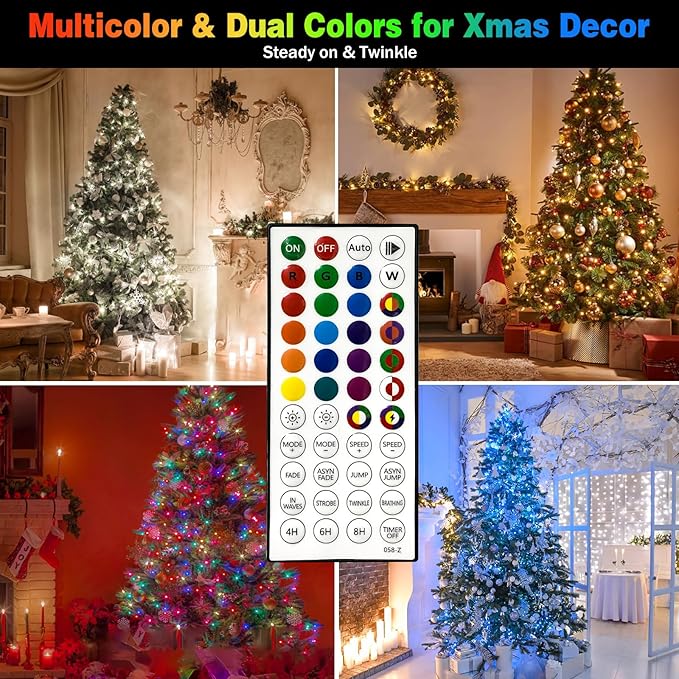 SANJICHA Smart Color Changing Christmas Lights, 66ft 200 LED String Lights Plug in with Remote and Timer, Dimmable RGB Twinkle Tree Lights Indoor Outdoor for Party Garden Christmas Decorations