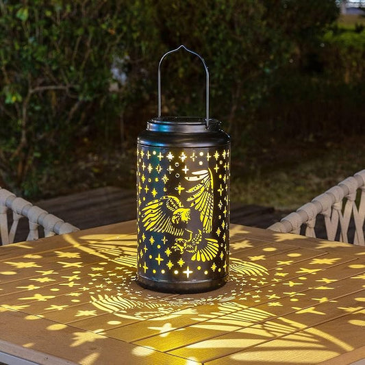 pearlstar Eagle Lantern Outdoor Solar Hanging Lantern Lights Decorative Solar Light Waterproof for Table Patio Yard Garden Lawn Landscape Lighting, Gardening Gifts (Black)