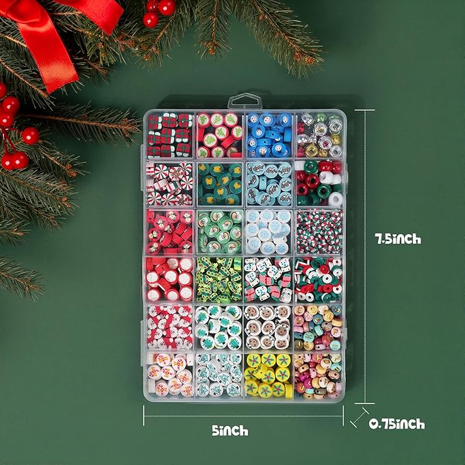 Gionlion Christmas Beads Bracelet Making Kit, 800 Pcs Polymer Clay Beads Jewelry Kit for Girls, Holiday DIY Craft with Christmas Charms, Perfect Stocking Stuffer for Kids