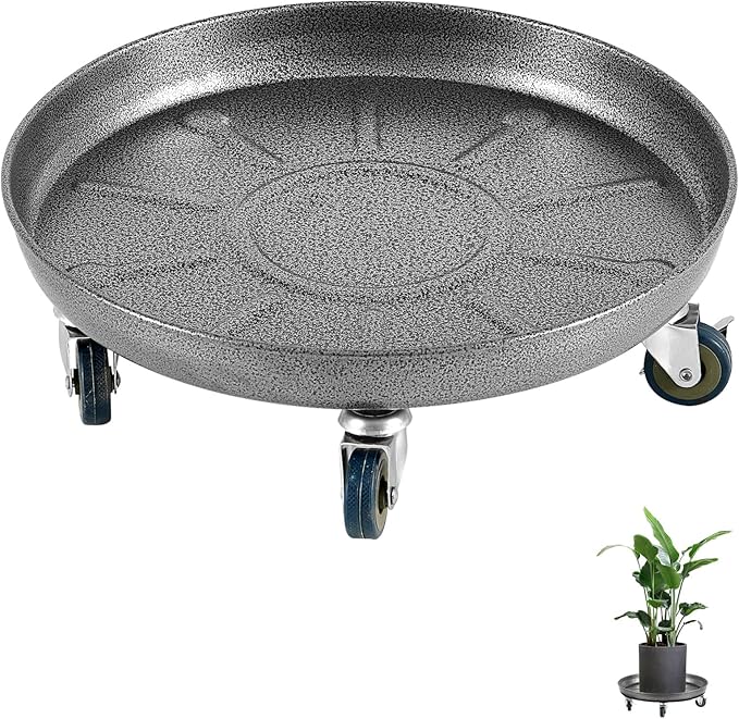 Heavy Duty Plant Caddy with Wheels 12 Inch, 360° Caster, Outdoor Rolling Plant Dolly That is Not Easily Rusted, Indoor Metal Plant Cart with Rollers, Plant Pot Trolley, Silver 3 Pack