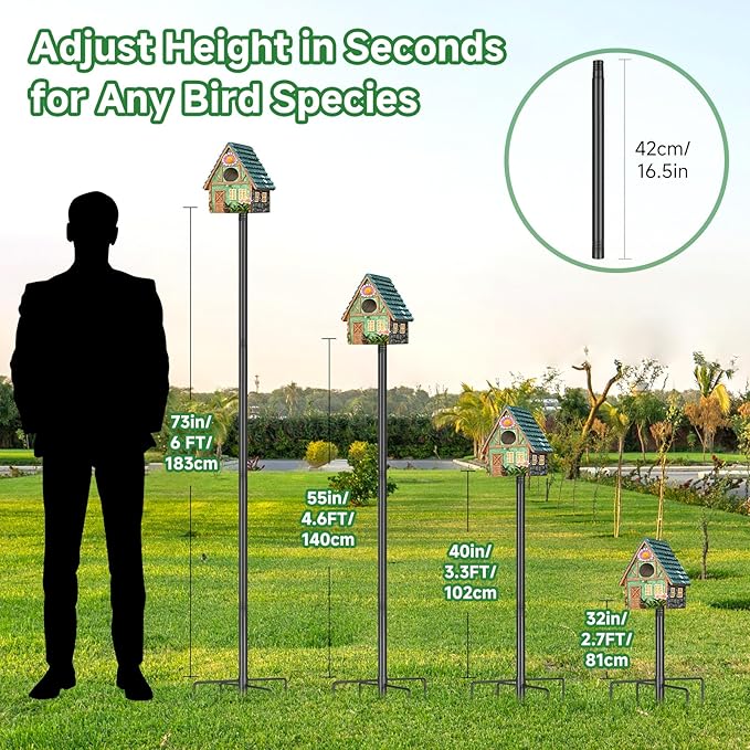 Smart Bird Feeder Pole-Heavy Duty Adjustable 3-6.6ft Universal Birdhouse Stand Mount for Backyard&Outdoor Bird Houses/Cameras (80'Pole)