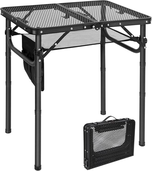 RedSwing Folding Grill Table, Lightweight Height Adjustable Aluminum Table with Mesh Desktop and Mesh Bag for Outdoor Camping Picnic BBQ, Small 2 Feet, Black
