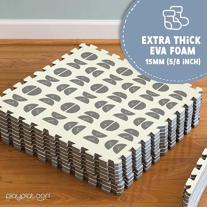 Play Platoon Non-Toxic Large Kids Mats for Floors, 9 Tile 72 x 72 inch, Extra-Thick Interlocking Tiles, 24 x 24 in. Puzzle Mat Pieces with Border, Neutral Playmat Rug for Toddlers & Children