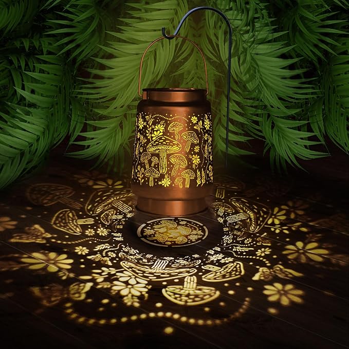 Mushroom Solar Lanterns Outdoor Waterproof Garden Decor Birthday Gifts for Women Mom Grandma Metal Hanging Solar Lights Decoration for Outside LED Lanterns for Yard Patio Lawn Pathway Landscape