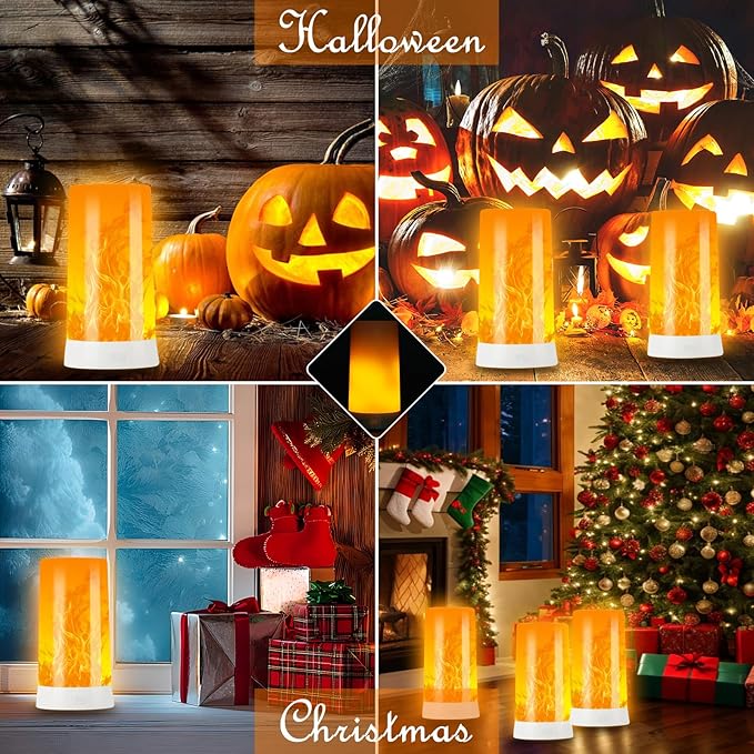 Bestview LED Flame Lights with Remote & Timer,4 Modes USB Rechargeable Battery Operated Fire Flickering Flameless Candles Campfire Table Lamp for Halloween,Christmas,Indoor&Outdoor Decoration (2 Pack)