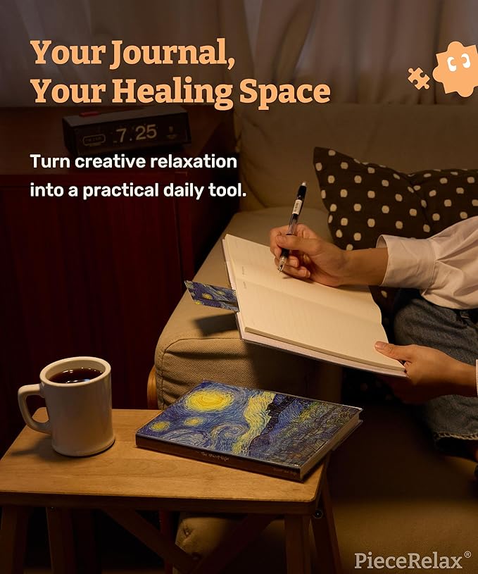 PieceRelax A5 Puzzle Journal 329 Plastic Pieces for Adults - Van Gogh - The Starry Night - Book Cover & Notebook, Unique Puzzle Gift, Jigsaw Artwork [YA1063]