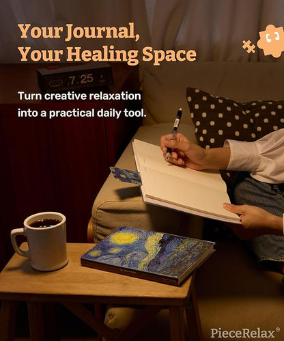 PieceRelax A5 Puzzle Journal 329 Plastic Pieces for Adults - Van Gogh - The Starry Night - Book Cover & Notebook, Unique Puzzle Gift, Jigsaw Artwork [YA1063]