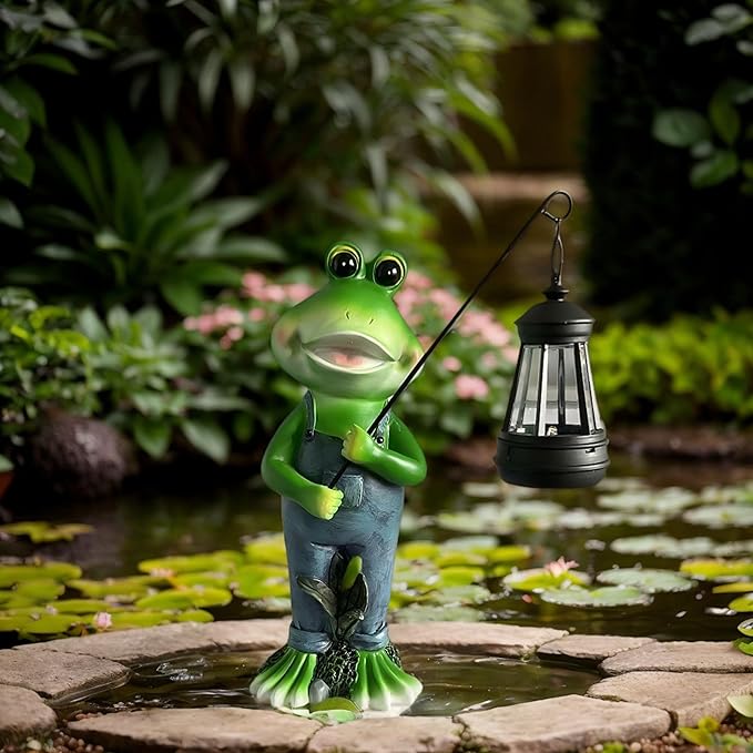 Cute Cowboy Frog Garden Statue for Mom - Unique Outdoor Decor, Waterproof Resin, Perfect for Garden, Yard, Lawn Decoration, Top