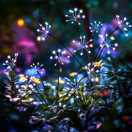 Solar Garden Decor Lights Outdoor, Solar Powered Lights Waterproof for Yard Patio Porch Flowerbed, Fairy Gardening Supplies Gifts Firwork(8 Pack Multi-Colored)