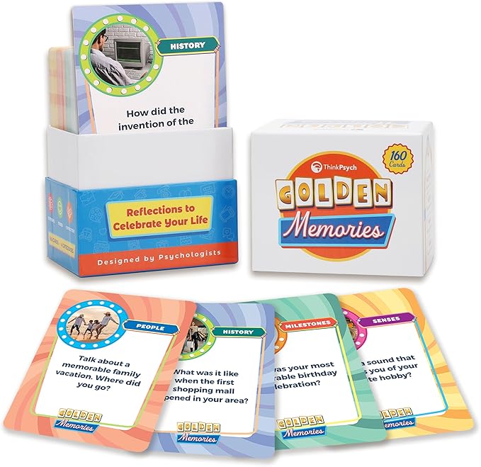 ThinkPsych Golden Memories - 160 Conversation Starters for Adults - Memory Card Game for Seniors - Reminiscence Therapy - Dementia & Alzheimers Support Tool