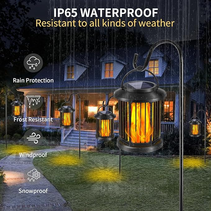 Solar Lanterns Outdoor Waterproof,Hanging Solar Flame Lantern,Outdoor Lantern Decor for Porch,Patio,Garden,Suitable for Daily Lighting or Christmas Decoration, 2 Pack