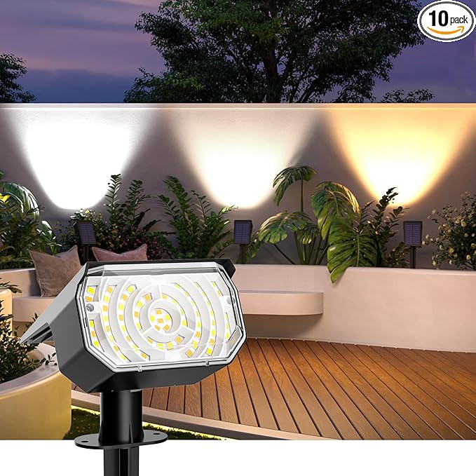 Solar Spot Lights Outdoor Waterproof IP67, 6 Lighting Modes 60 LED, Landscape Spotlights for Tree Yard Garden House Driveway Pathway（10 Pack）