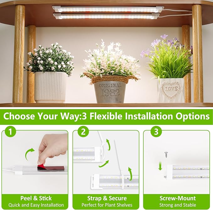 FOXGARDEN Dual-Row Grow Lights for Indoor Plants Full Spectrum, 240 LEDs Grow Light Strip, Plant Lights for Indoor Growing with 4/8/12H Timer, Plant Grow Lights for Plant Shelf, 10 Dimmable Levels