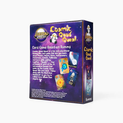 Celestial Buddies Cosmic Quad Quest Card Game w/ 30-Page Galaxy Guide | Space-Themed Rummy Fun Educational Game for 2-5 Players, Kids Ages 6+ | STEM Learning, Planets & Space Exploration