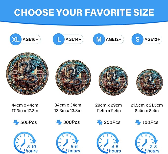 WOODBESTS Wooden Puzzles for Adults (300 Piece, L, 13.4"x13.4") Dragon's Library Wood Puzzle Adult, Unique Wooden Animal Jigsaw Puzzles, Family Game and Birthday Gifts for Friend