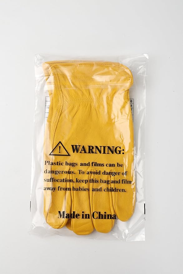 OZERO Leather Work Gloves Flex Grip Stretchable Tough Cowhide Work Gloves 1 Pair (Gold, Medium)