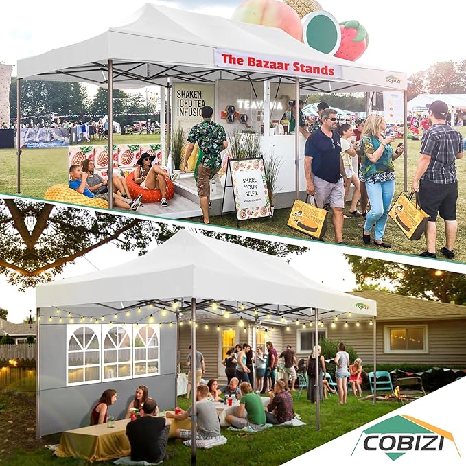 COBIZI 10x20 Pop Up Canopy Tent Heavy Duty with 6 Removable Sidewalls, Commercial Heavy Duty Pop Up Tent for Parties All Weather Waterproof and UV 50+ Wedding Tent with Roller Bag(Legs Upgraded)
