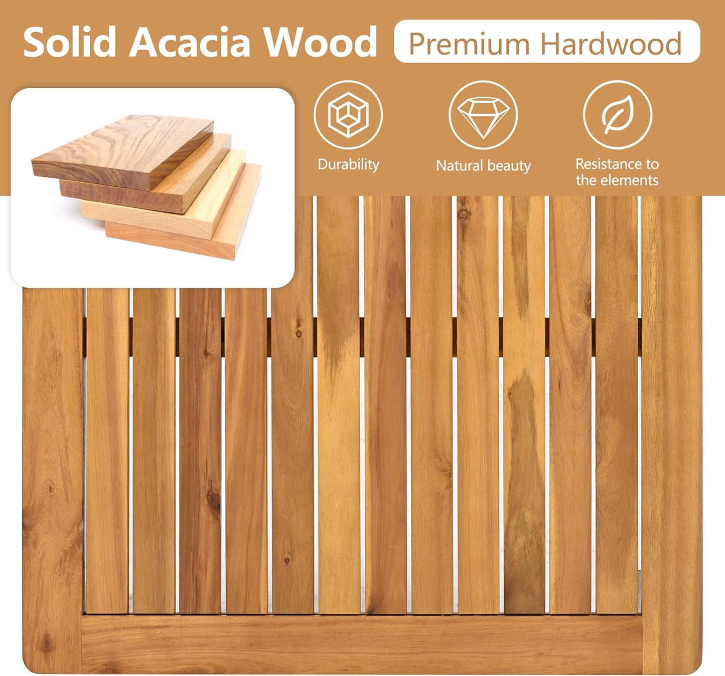 5-Piece Acacia Wood and Rope Patio Sofa Set, Outdoor Conversation Set with Acacia Wood Coffee Table and Ottoman, 2 Club Chair for Backyard Porch Garden Balcony