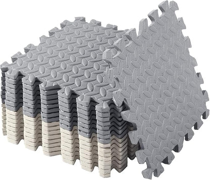Shihanee Foam Floor Baby Tiles Foam Floor Mats Play Mats Bulk with Borders Interlocking for Kids Baby Playroom Nursery Gym (Gray, White,64ft)