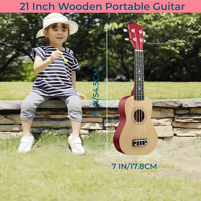 21 Inch Wooden Kids Toddler Child Children Acoustic Guitar Musical Instruments Ideal for 3-9 Year Old Boys Girls Gifts (Burlywood)
