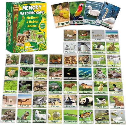 gisgfim 50 Pairs Memory Matching Game Adult & Baby Animal Memory Games Educational Matching Game for Kids and Adults A Fun & Fast Animal Memories Games Toddlers Preschool Family Board Gift