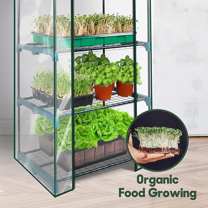 KOL 4-Tier Mini Greenhouse - PVC Clear Cover & Steel Frame - Portable Small Green House for Indoor & Outdoor Use - Grow Plants, Seedlings, Herbs