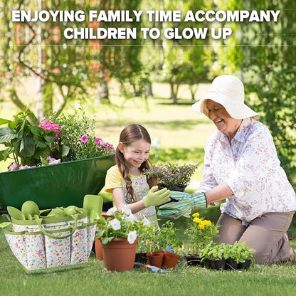 Kids Gardening Set 14Pcs Gardening Tools for Kids with Tote Bag,Watering Can, Shovel, Apron, Garden Book and More Educational STEM Learning Outdoor for Toddlers Boys Girls (Green-1)