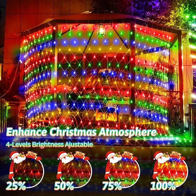 JXLEDAYY 200 LED Christmas Net Lights Outdoor Waterproof 3M*2M Mesh Lights Fairy String Lights Plug in with Timer 8 Modes for Bush Window Fence Garden Yard Roof Wall Decor-Multicolored