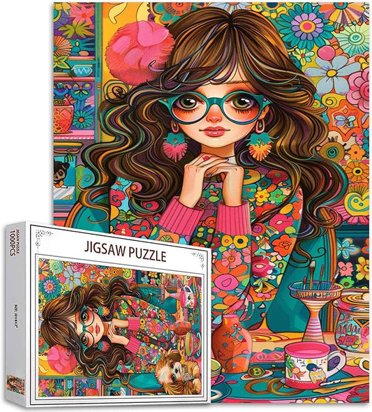 Tucocoo 1000 Piece Jigsaw Puzzles for Adults Beautiful Girl Jigsaw Puzzle Cute Dog Abstract Floral 1000 Pieces Puzzles for Challenging Family Activity Game Colorful DIY Puzzle Wall Decor Gifts