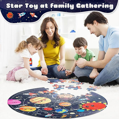 Puzzles for Kids Ages 4-6 with Solar System Planets, 70 Piece Round Large Kids Floor Puzzles for Ages 3 4 5 6 7 8, Educational Toy Gift Jigsaw Puzzles for 5 Year Old Boys Girls