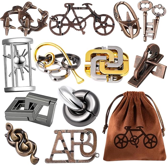 12 PCS Brain Teaser Puzzles Metal Puzzle Logic Metal Puzzle for Adult Lock Puzzles Gift for Adults Teenagers Kids