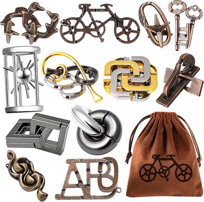 12 PCS Brain Teaser Puzzles Metal Puzzle Logic Metal Puzzle for Adult Lock Puzzles Gift for Adults Teenagers Kids