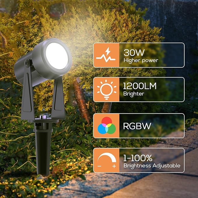 SUNTHIN Outdoor Landscape Lighting with Remote, RGBW Color Changing Spot Uplights, IP65 Waterproof & Connectable, 10 Pack