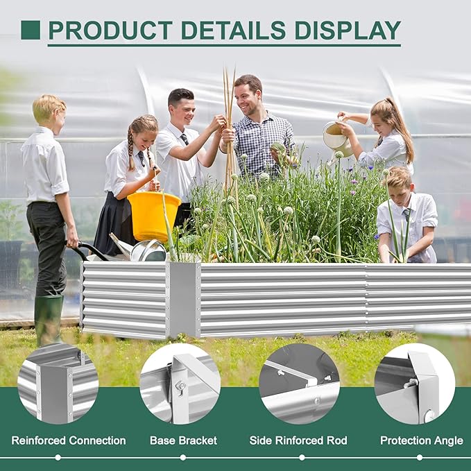 Land Guard 8×4×2 ft Galvanized Raised Garden Bed Kit, Galvanized Planter Raised Garden Boxes Outdoor, Large Metal Raised Garden Beds for Vegetables.