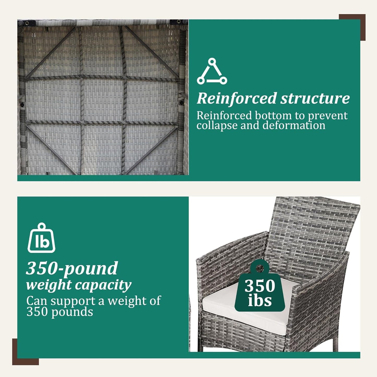 3 Piece Patio Furniture Set - Outdoor Conversation Sets with Coffee Table, Rattan Chair Set for Garden/Poolside, Beige/Brown