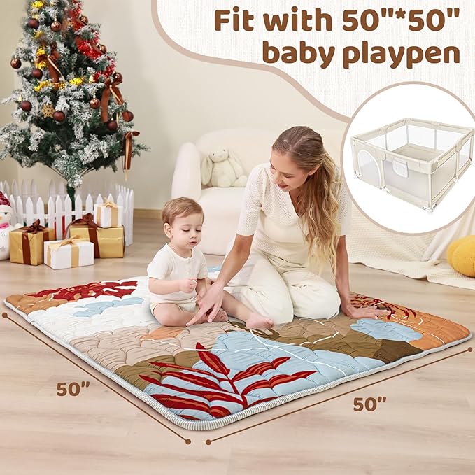 Baby Play Mat, 50x50 Playpen Mat, Thick Soft Foam Playmats for Baby, Foldable and Washable Baby Crawling Mat for Floor(Desert)