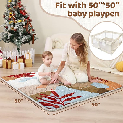 Baby Play Mat, 50x50 Playpen Mat, Thick Soft Foam Playmats for Baby, Foldable and Washable Baby Crawling Mat for Floor(Desert)