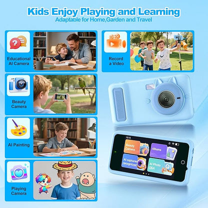 AI Digital Camera for Kids with WiFi for Christmas Birthday Gift for Girls Boys，Touch Screen HD Camera for Home Travel Garden,Kids Toys for 4 5 6 7 8 9 10 11 12 with 32GB SD Card Blue